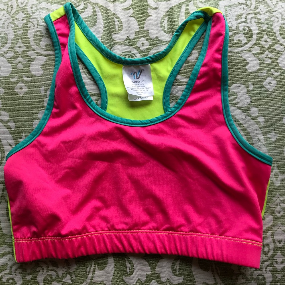 Neon varsity sports bra